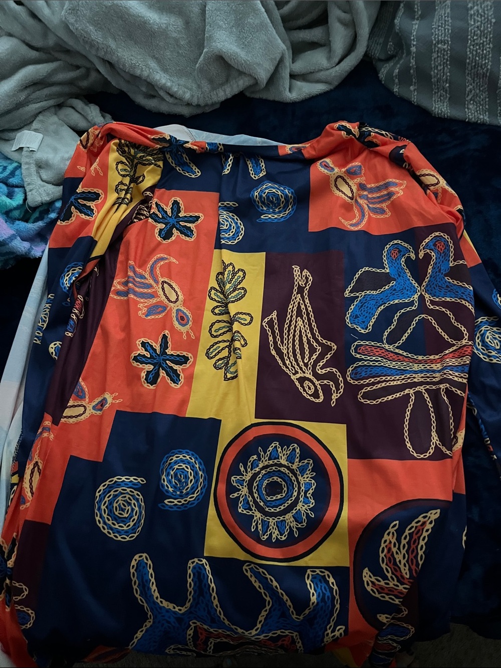 Colorblock Nautical Print kimono/cover up- Navy, Red, Yellow - Picture 5 of 5
